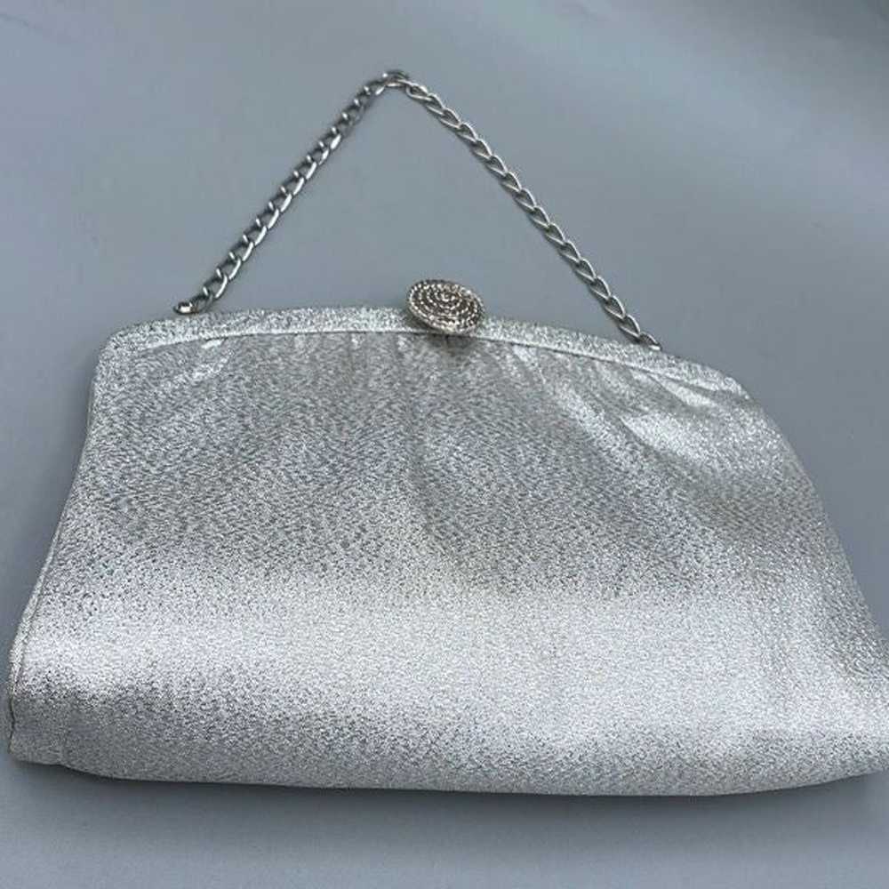 Vintage Admiral 1950’s silver metallic fabric clu… - image 1