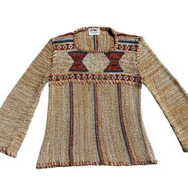 Vintage PENROSE Boho Hippie Knit Sweater Top Azte… - image 1