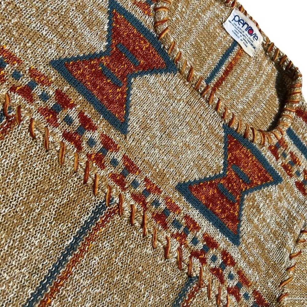 Vintage PENROSE Boho Hippie Knit Sweater Top Azte… - image 2
