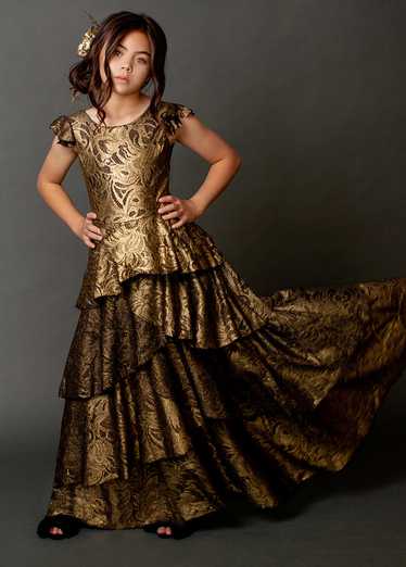 Joyfolie Azalea Dress in Gold Lace - image 1