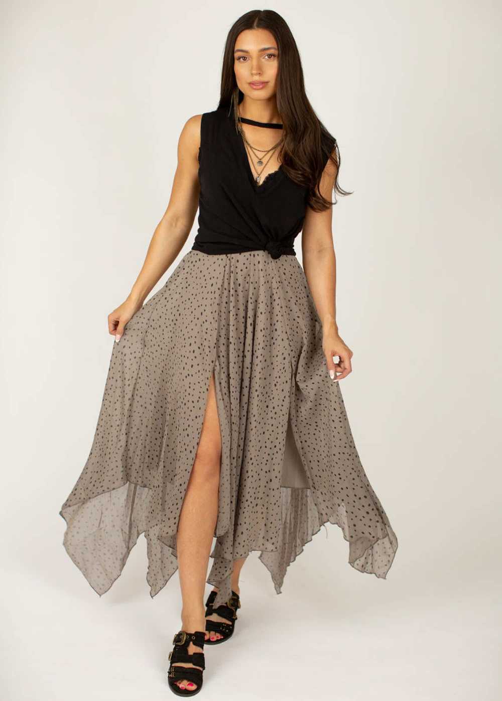 Joyfolie Athena Dress in Dark Taupe Dot - image 2