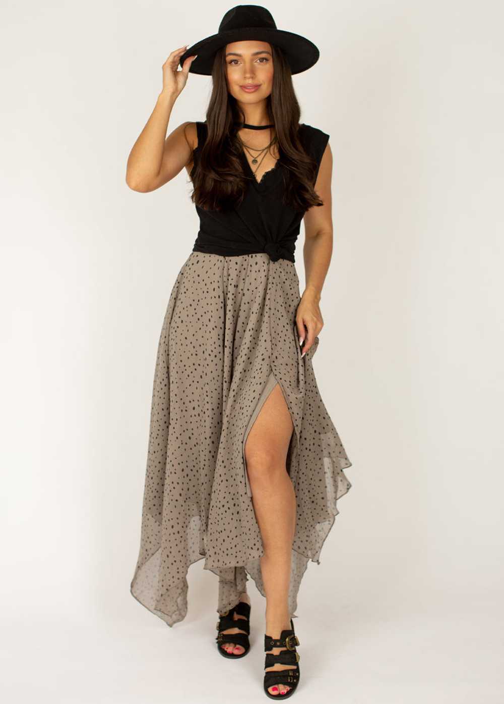 Joyfolie Athena Dress in Dark Taupe Dot - image 3