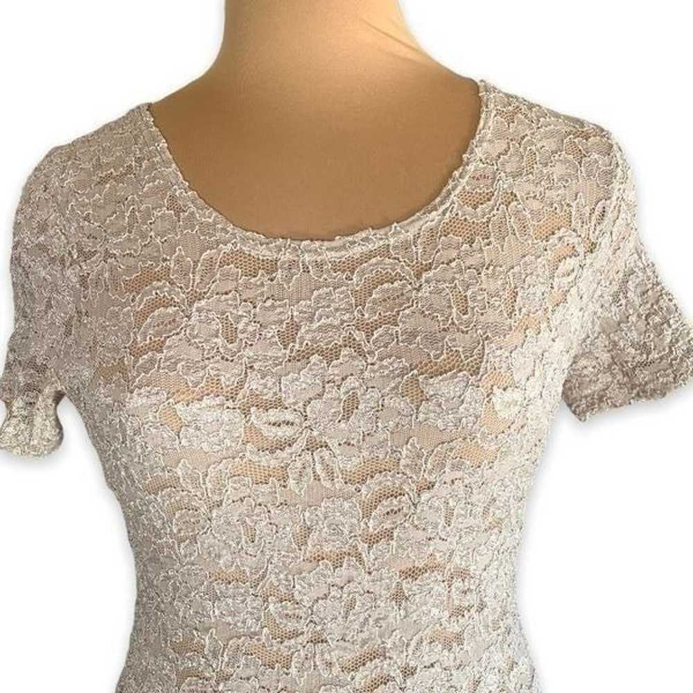 Vintage 90s Top Tan Lace Sheer Short Sleeves Scoo… - image 3