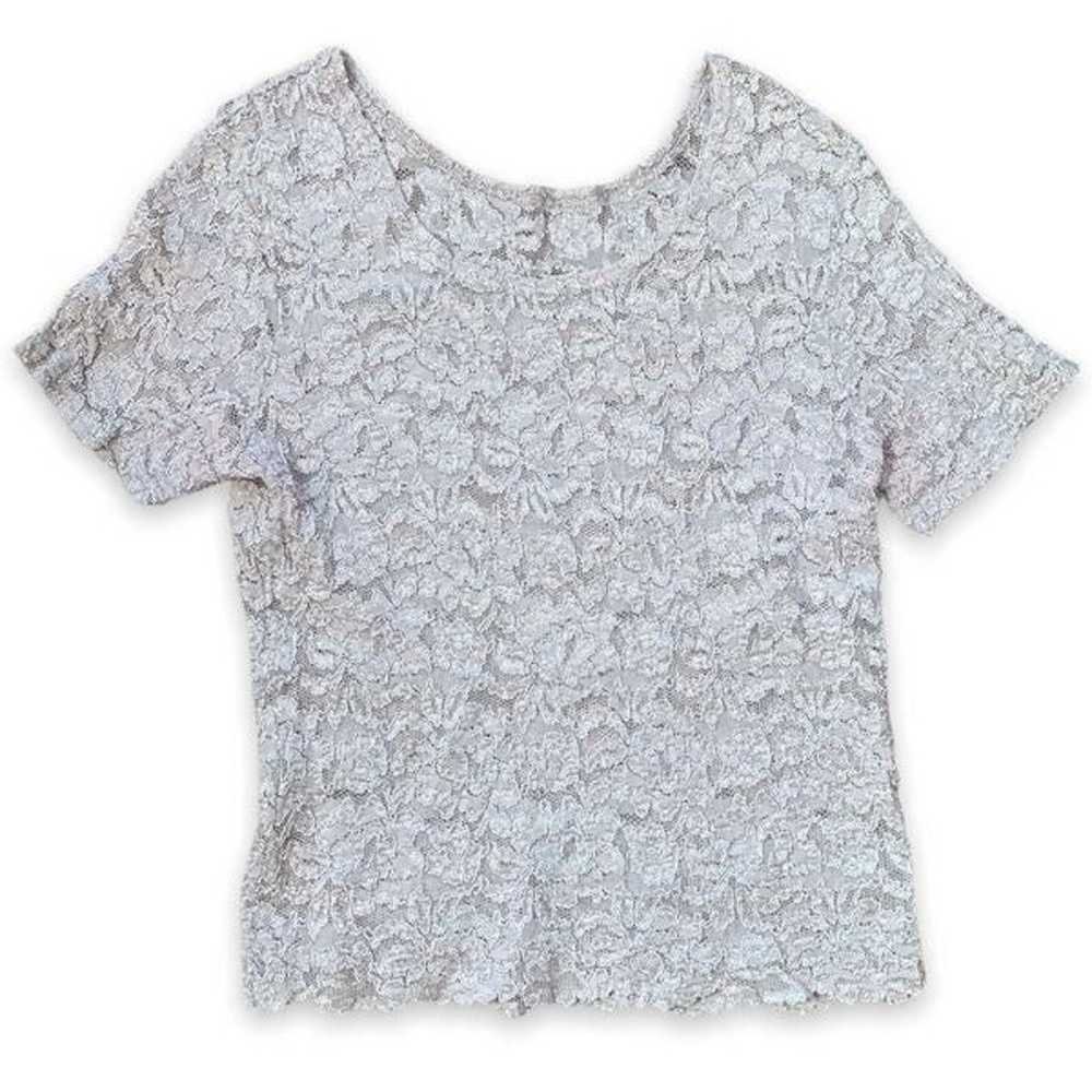 Vintage 90s Top Tan Lace Sheer Short Sleeves Scoo… - image 5