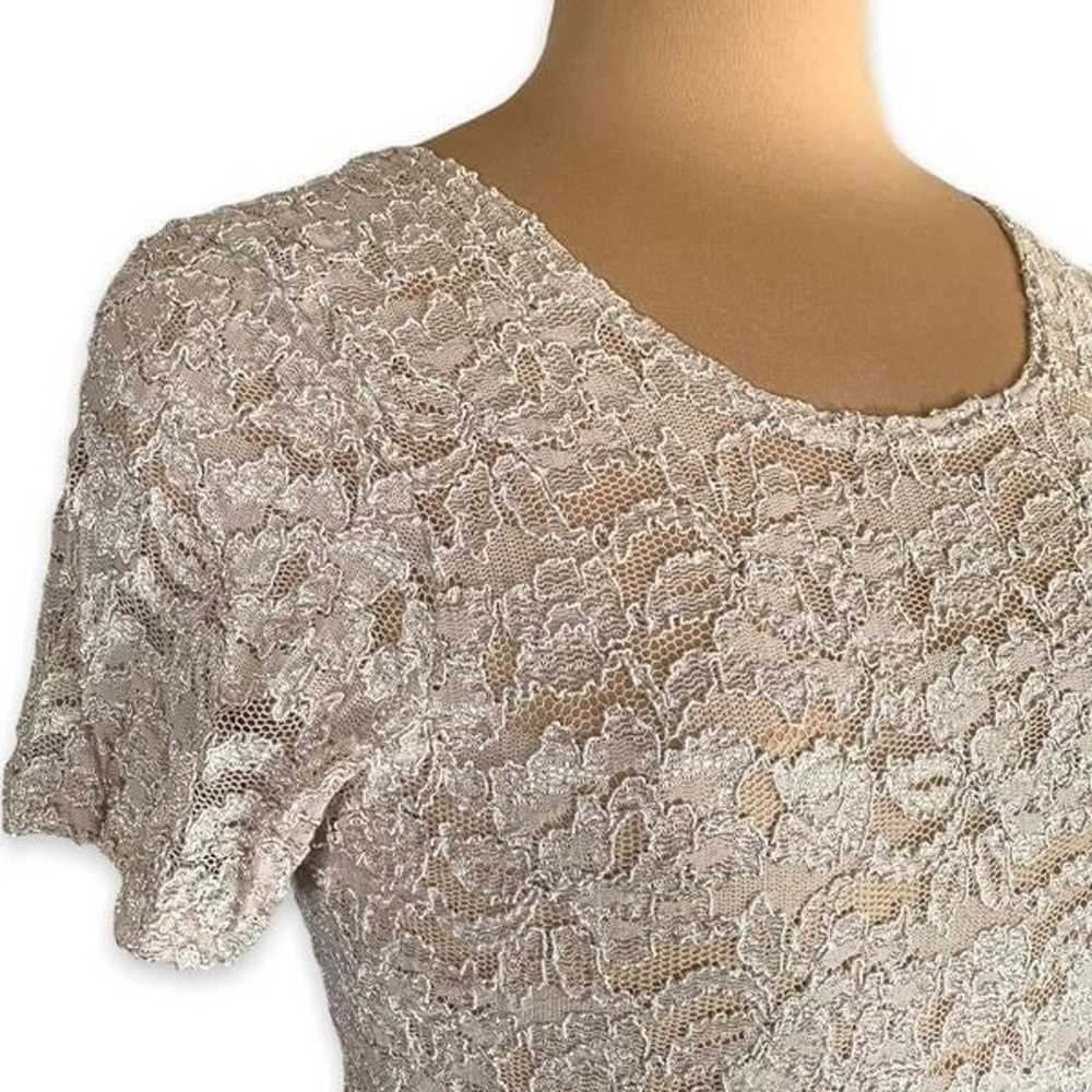 Vintage 90s Top Tan Lace Sheer Short Sleeves Scoo… - image 6