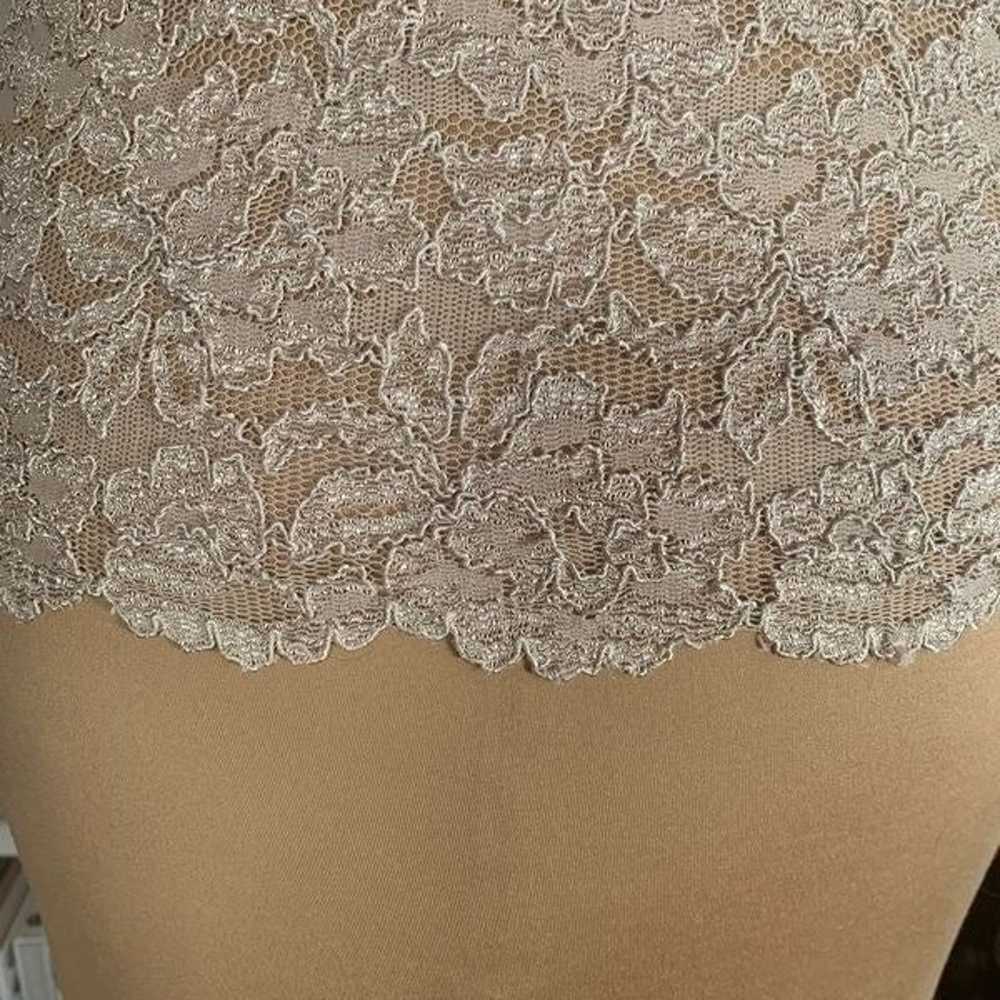 Vintage 90s Top Tan Lace Sheer Short Sleeves Scoo… - image 7