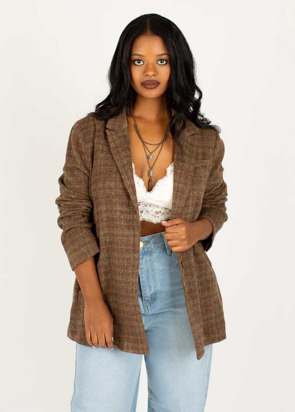 Joyfolie Louve Blazer in Tan & Brown Plaid - image 1