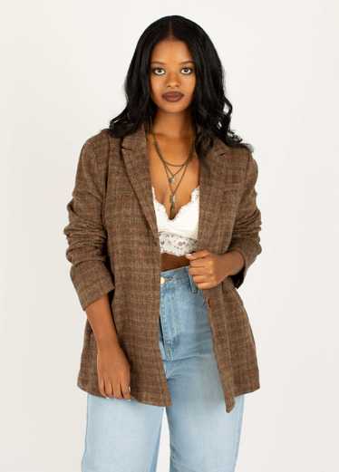 Joyfolie Louve Blazer in Tan & Brown Plaid - image 1