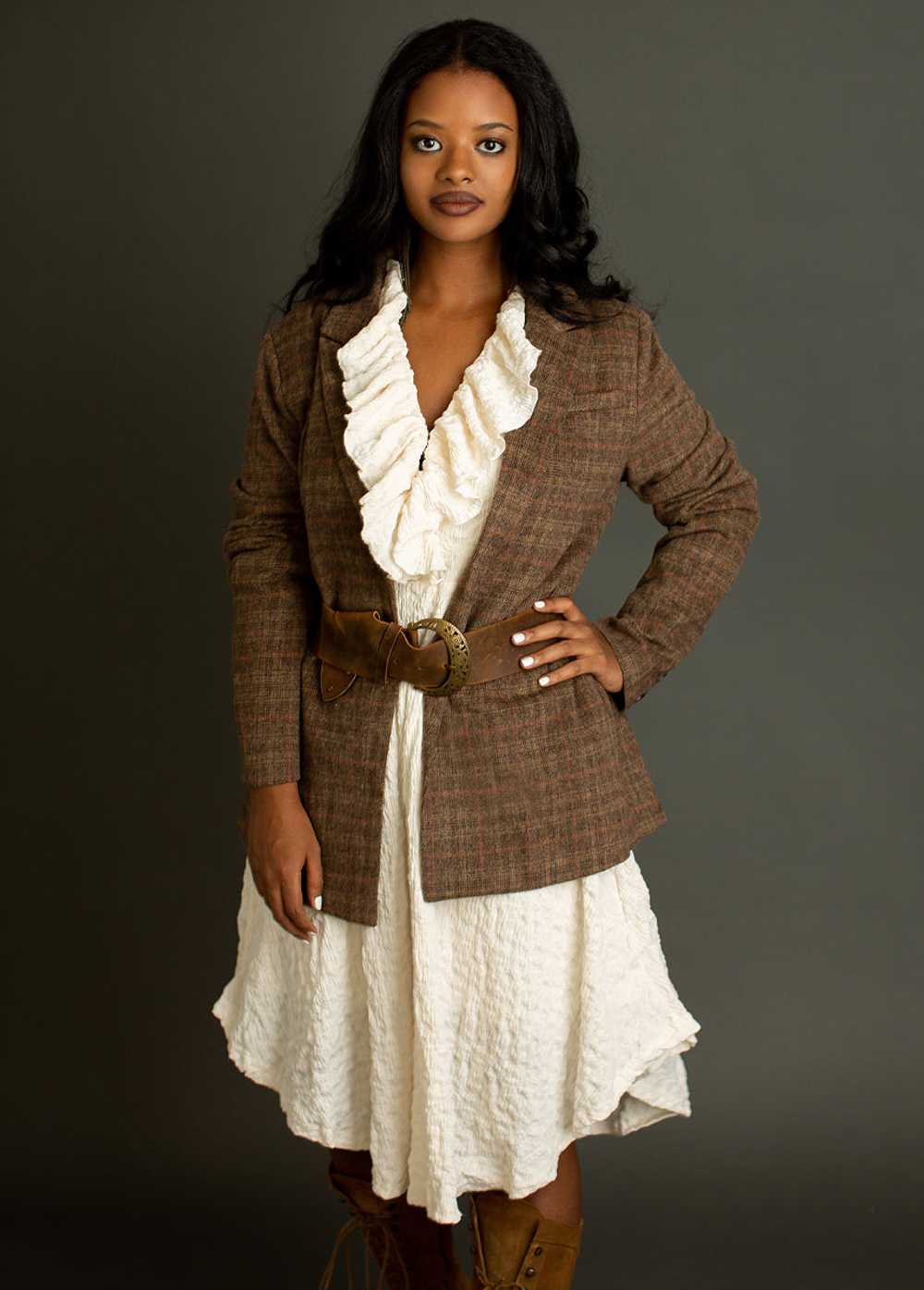 Joyfolie Louve Blazer in Tan & Brown Plaid - image 4