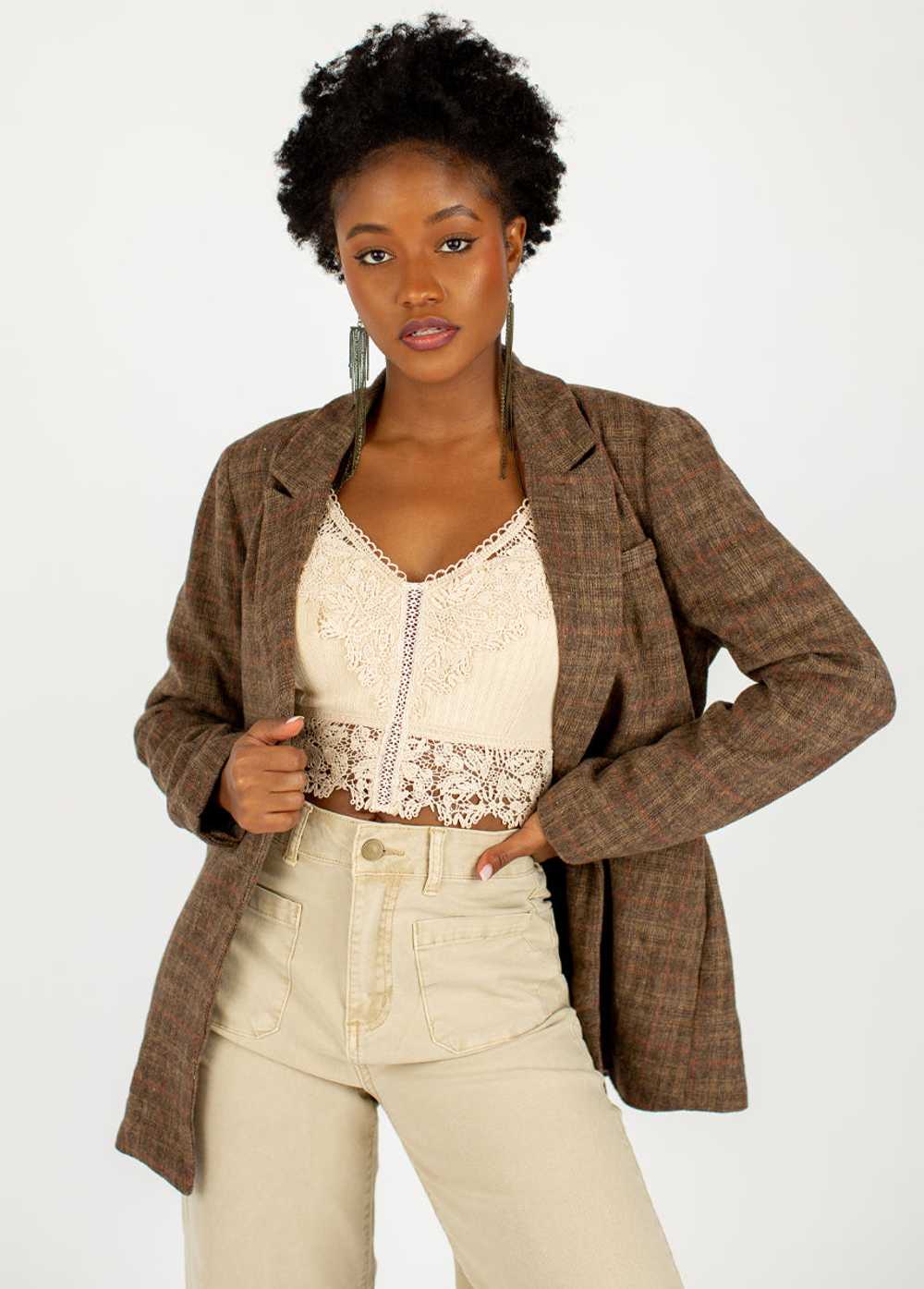 Joyfolie Louve Blazer in Tan & Brown Plaid - image 5