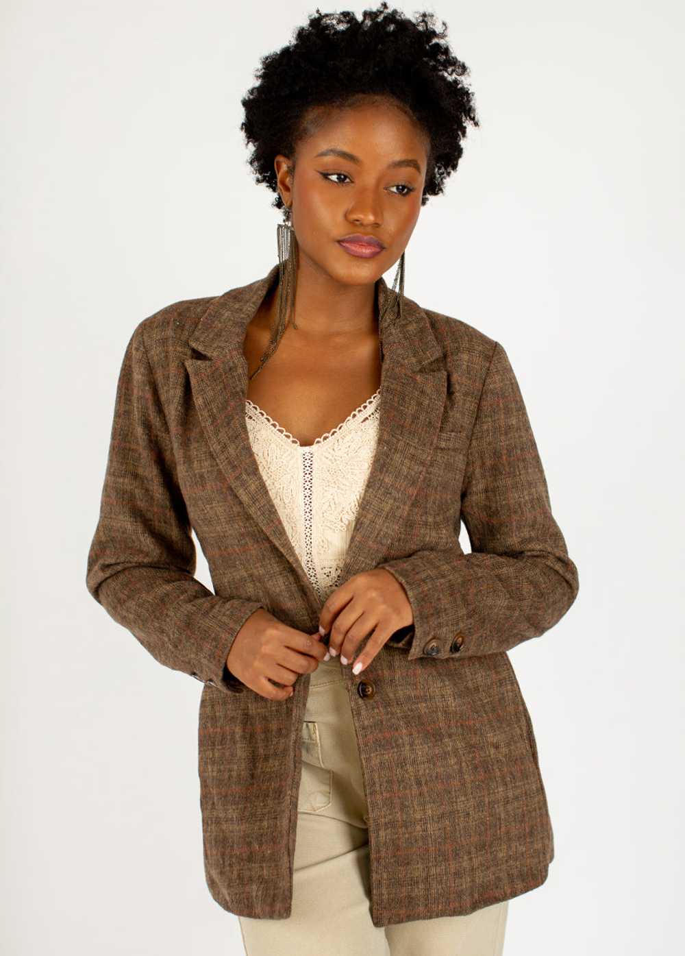 Joyfolie Louve Blazer in Tan & Brown Plaid - image 6