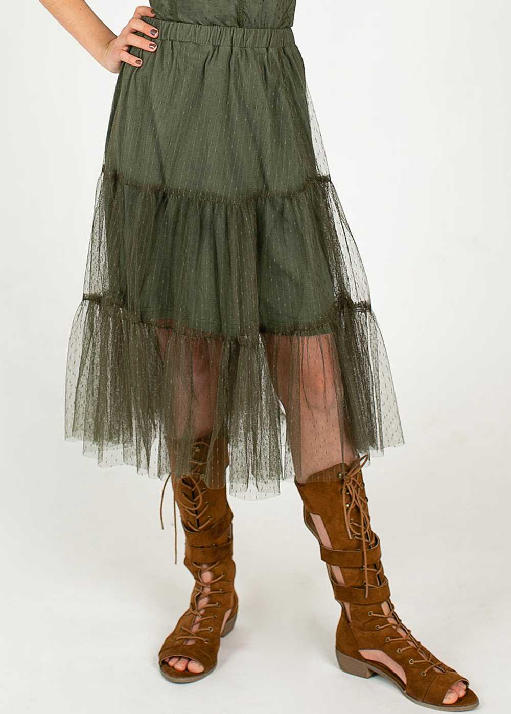 Joyfolie Rina Midi Skirt in Burnt Olive - image 3