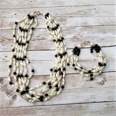 Vintage Necklace & Bracelet Set - Cream, Gold Ton… - image 1