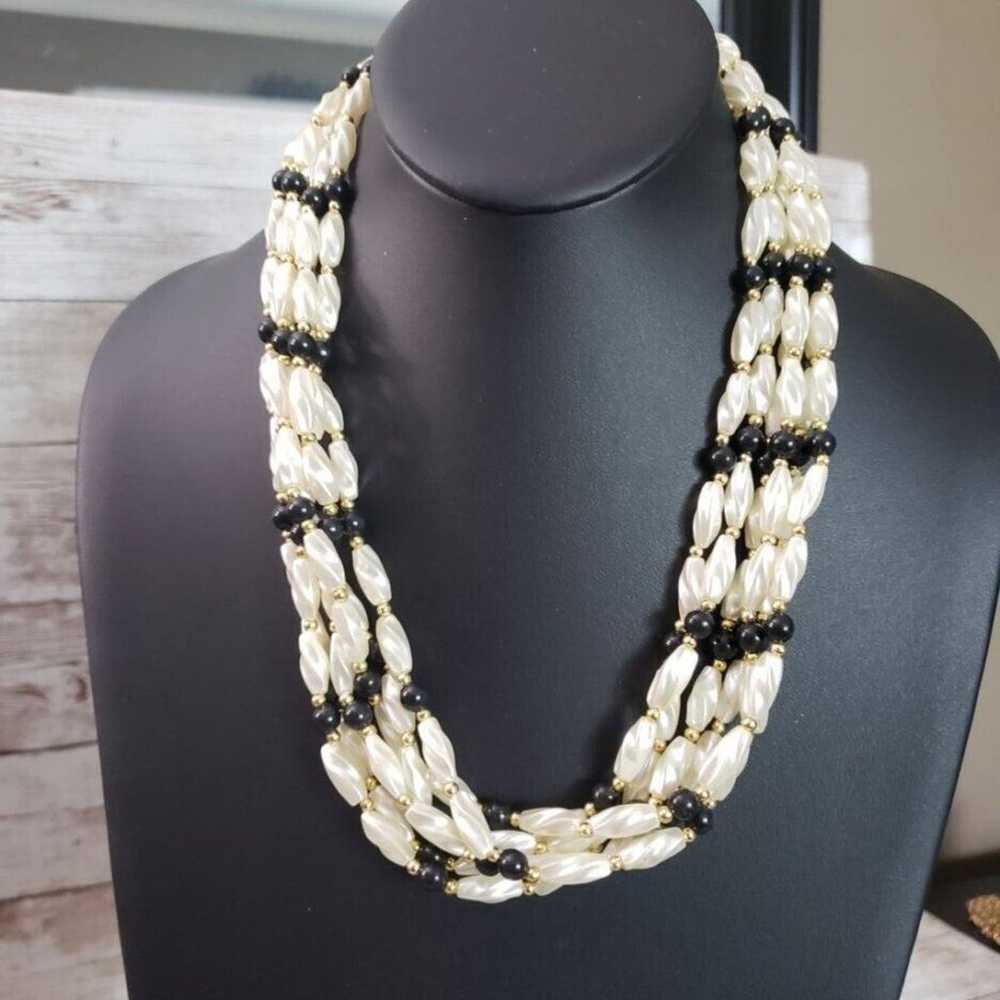 Vintage Necklace & Bracelet Set - Cream, Gold Ton… - image 2