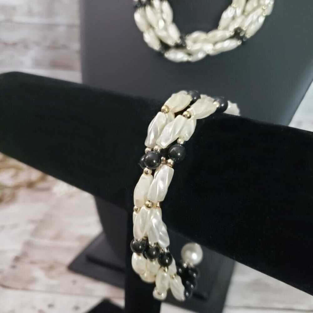Vintage Necklace & Bracelet Set - Cream, Gold Ton… - image 3