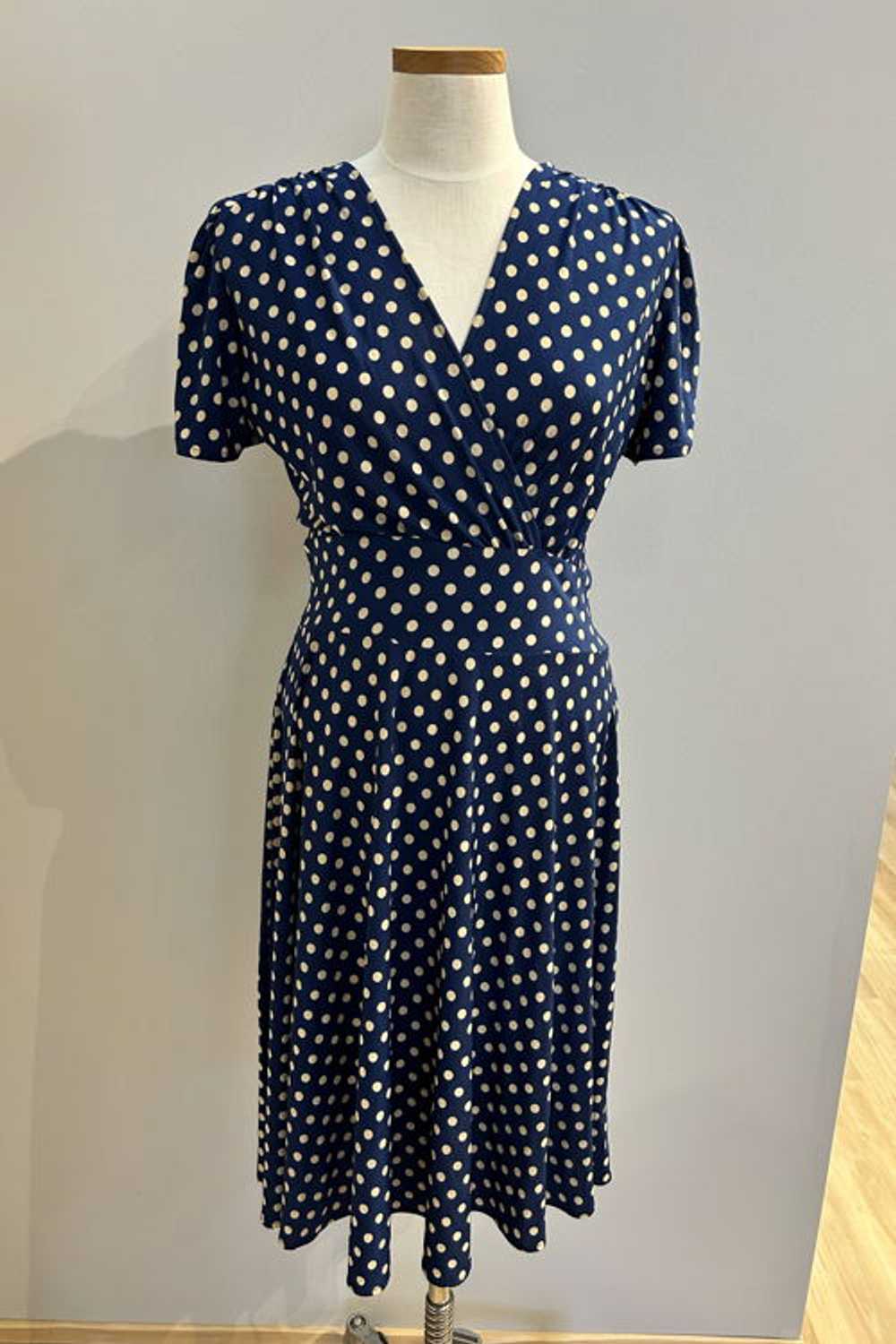 Karina Dresses Megan Navy with Taupe Polka Dots - image 1