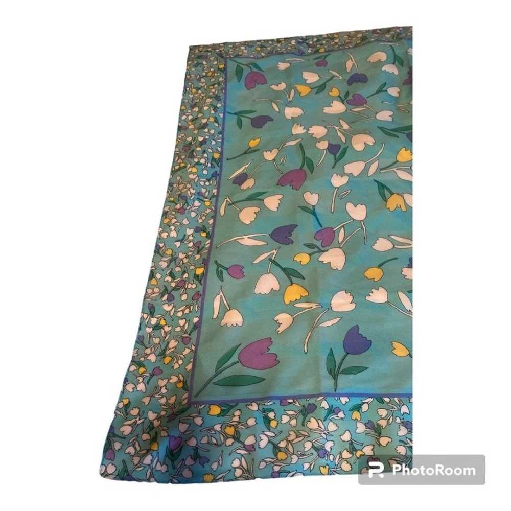 Tulip Floral Spring Silk Turquoise Large Square S… - image 2