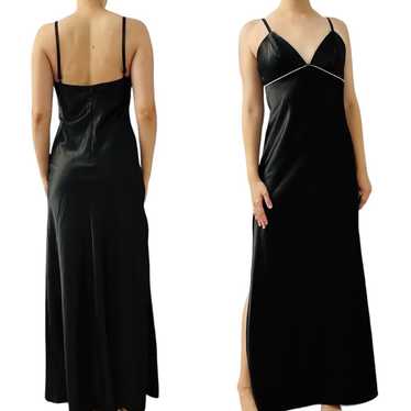 Vintage Formal Dress Long Black A-line Satin Beade