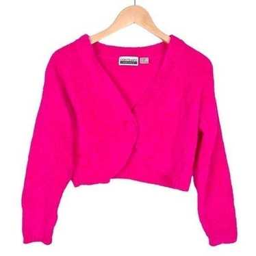Vintage 80’s Chenille Cropped Knit Cardigan Sweat… - image 1