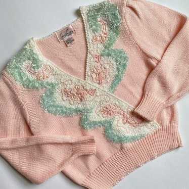 Vintage pastel pink beaded sweater