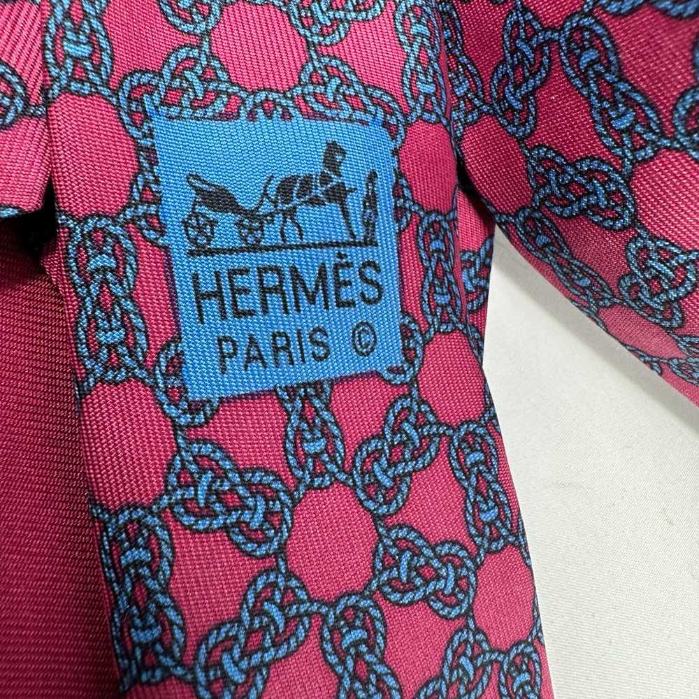 HERMÈS PARIS 7270 MA Red With Rope Knot Print Sil… - image 2
