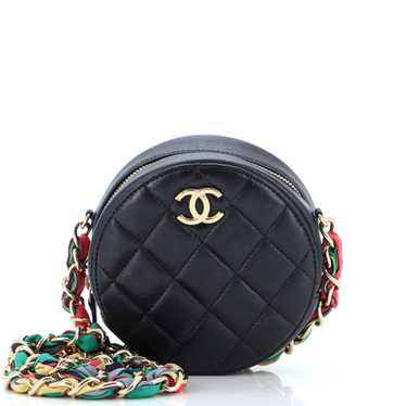 CHANEL Ribbon Round Clutch With Chain Quilted Lamb