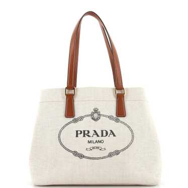 PRADA Logo Open Tote Canvas with Leather Large
