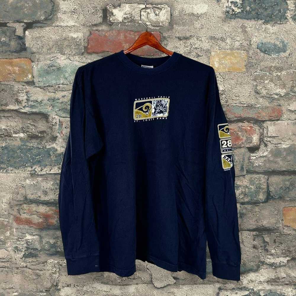 Vintage Marshall Faulk Shirt Navy Blue Cotton Lon… - image 1