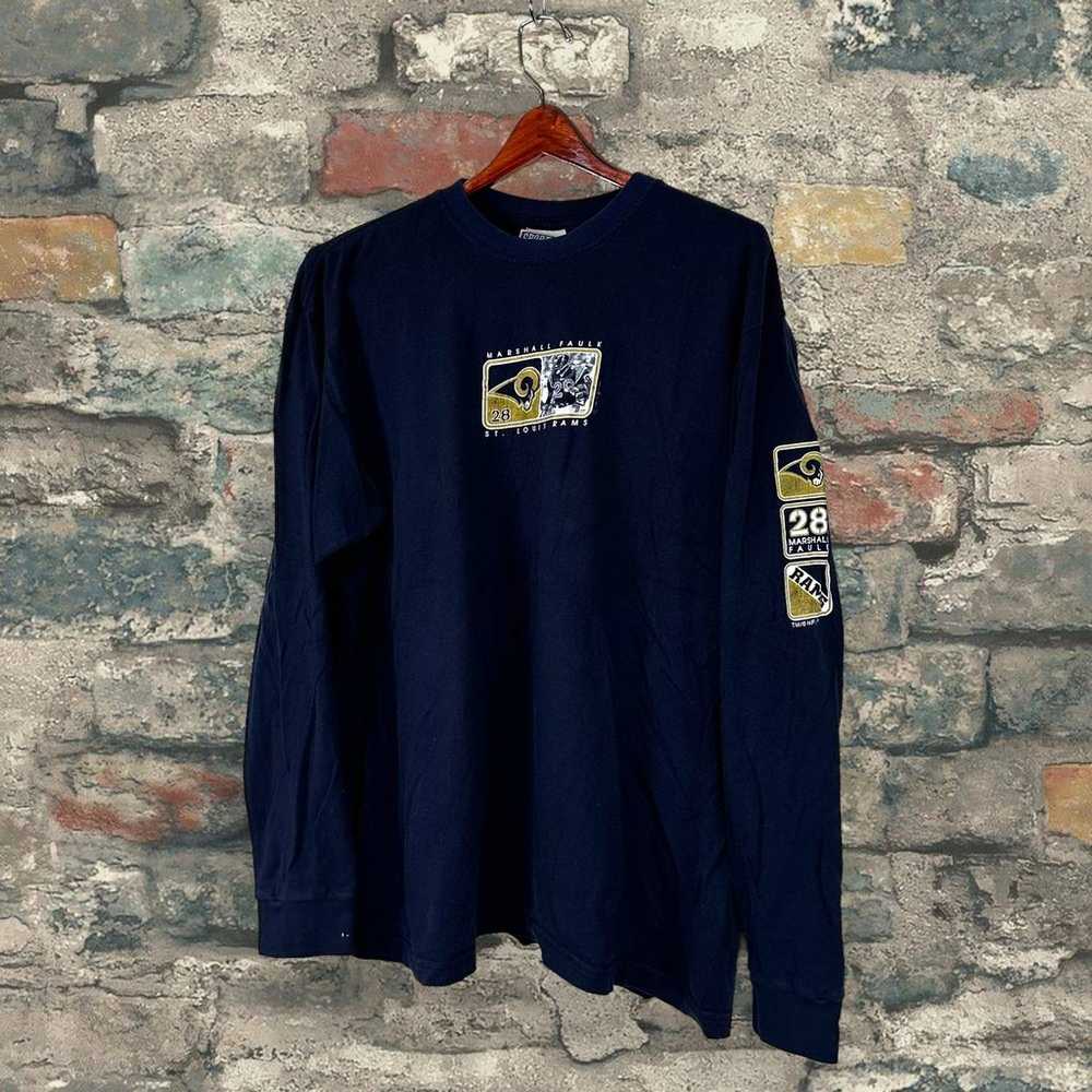 Vintage Marshall Faulk Shirt Navy Blue Cotton Lon… - image 3