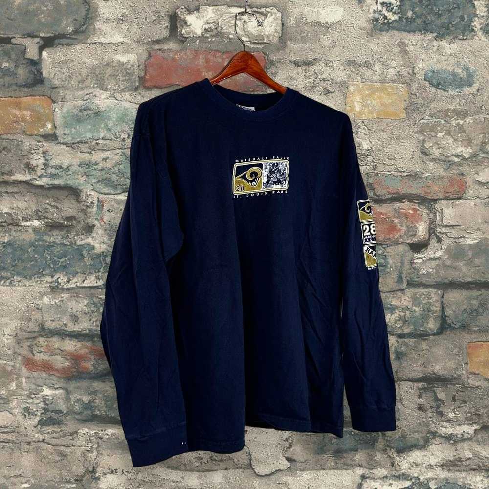 Vintage Marshall Faulk Shirt Navy Blue Cotton Lon… - image 4