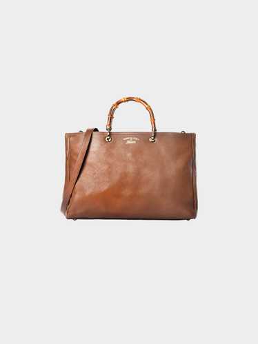 Gucci 1990s Brown Leather Bamboo Shopper Bag