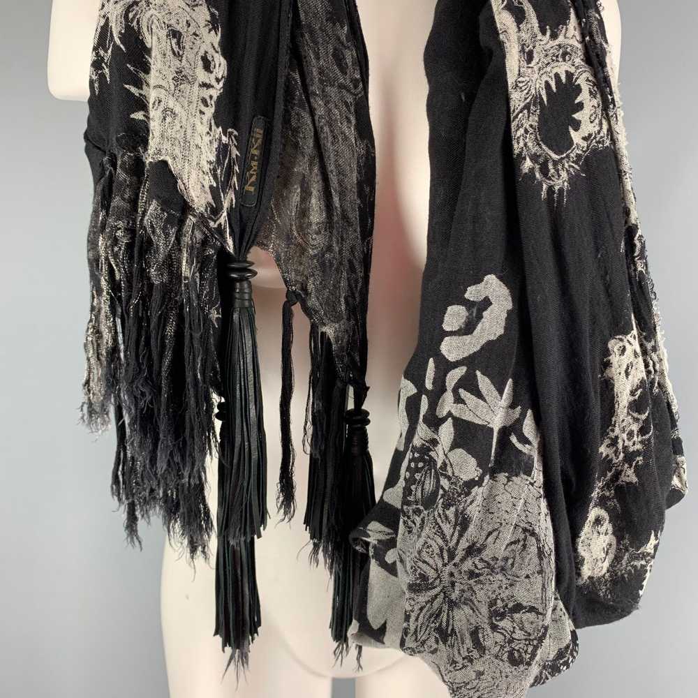 KMRii Black Grey Abstrack Floral Rayon Scarf - image 5