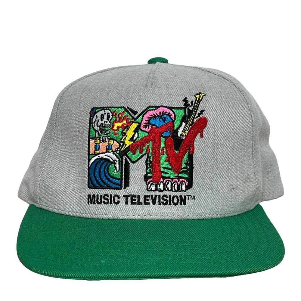 Mtv MTV Snapback Hat Cap Heather Gray Green Flat … - image 1