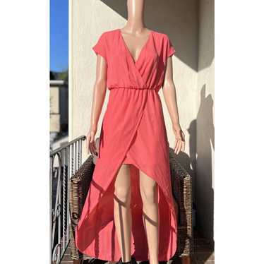 Other Charles Henry Faux Wrap Coral Maxi Dress Sp… - image 1