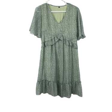 Vintage Womens Green Flecked Pattern Short Sleeve… - image 1