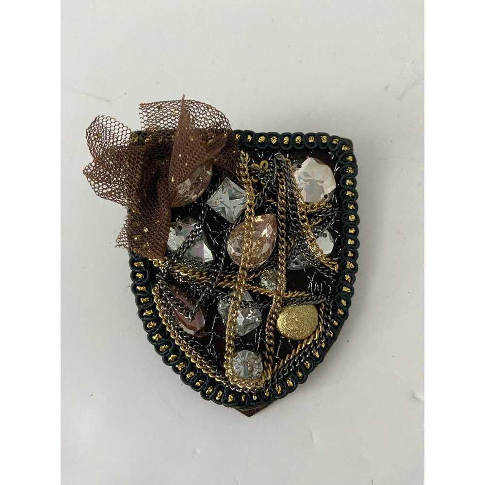 Handmade Stylish rhinestone and chain shield broo… - image 1