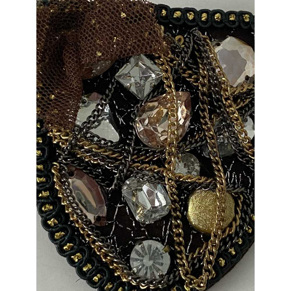 Handmade Stylish rhinestone and chain shield broo… - image 4
