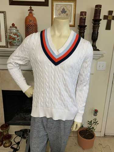 Brooks Brothers Cable Knit V neck Preppy Tennis sw