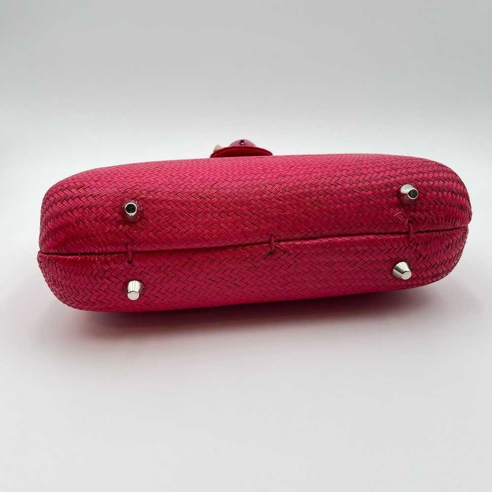 Vintage | Red Straw Purse Mother of Pearl Flower … - image 5