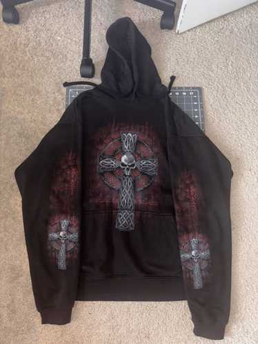 Vintage Hot Leather y2k black skull/cross hoodie