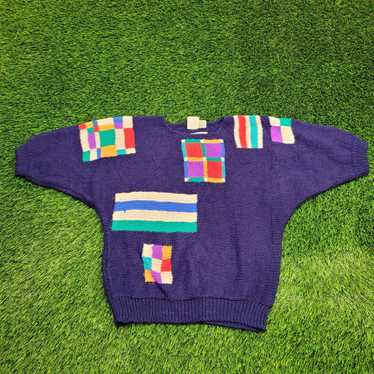 Rainbow Vintage 80s Rainbow Colorblock Sweater Wo… - image 1