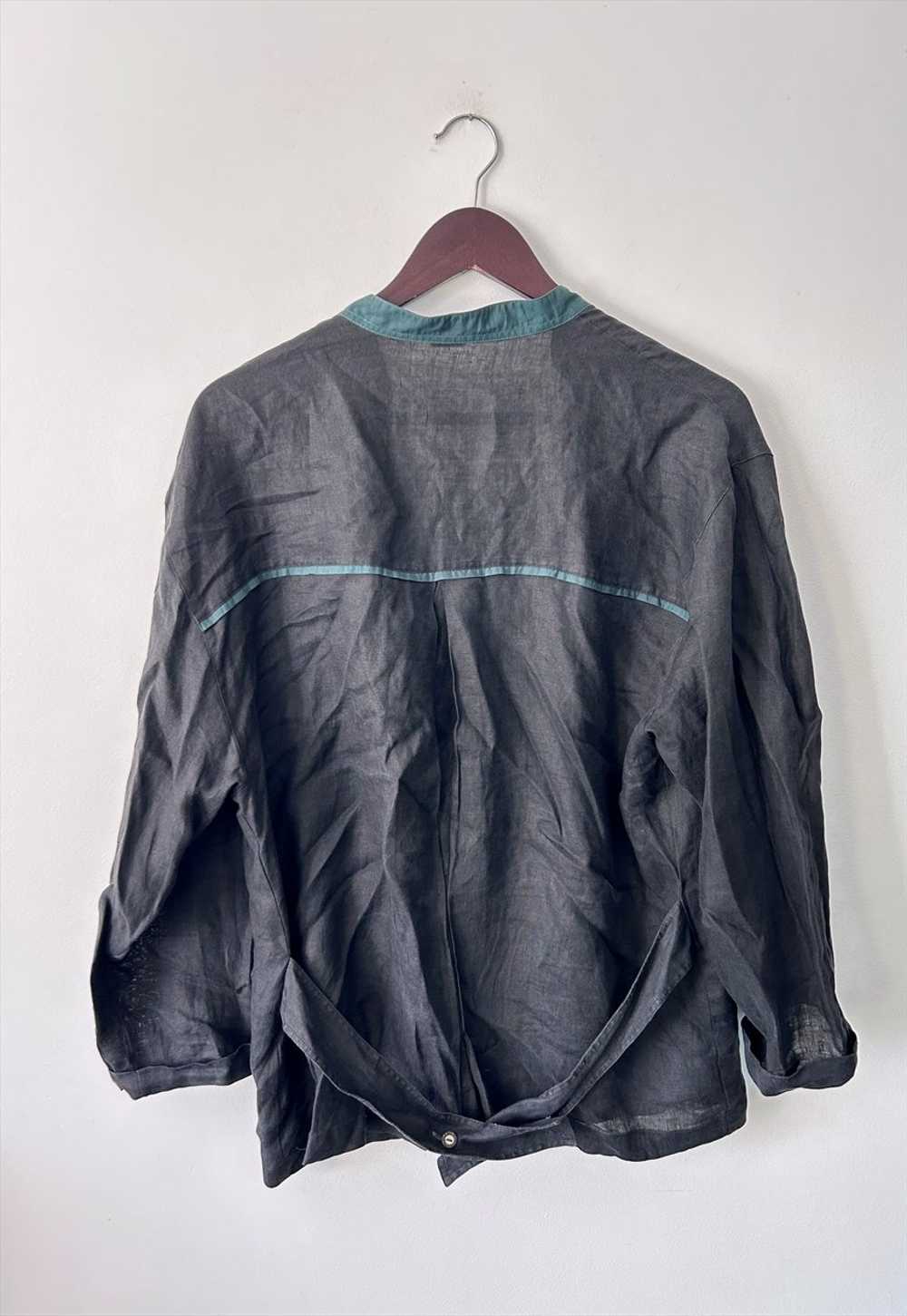 Black Linen Vintage Trachten Blazer Jacket - XL - image 3