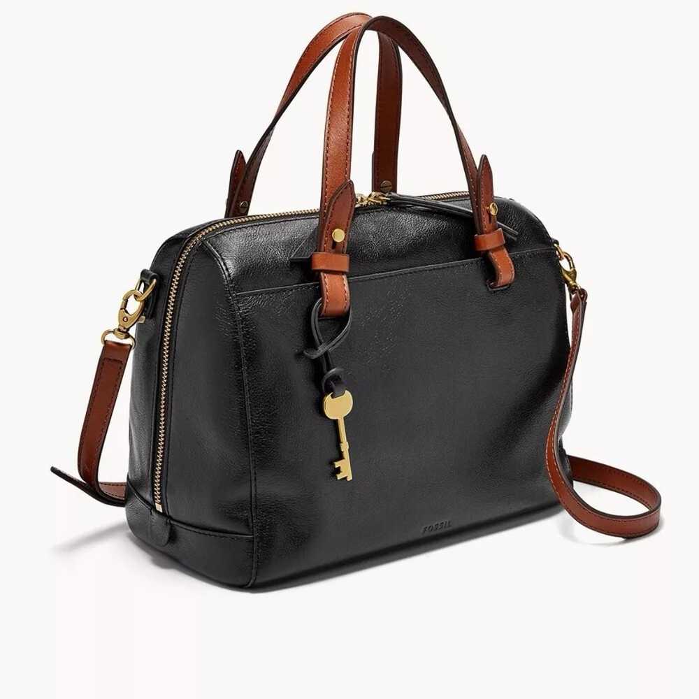 FOSSIL Rachel Satchel Purse Handbag Black Leather - image 2