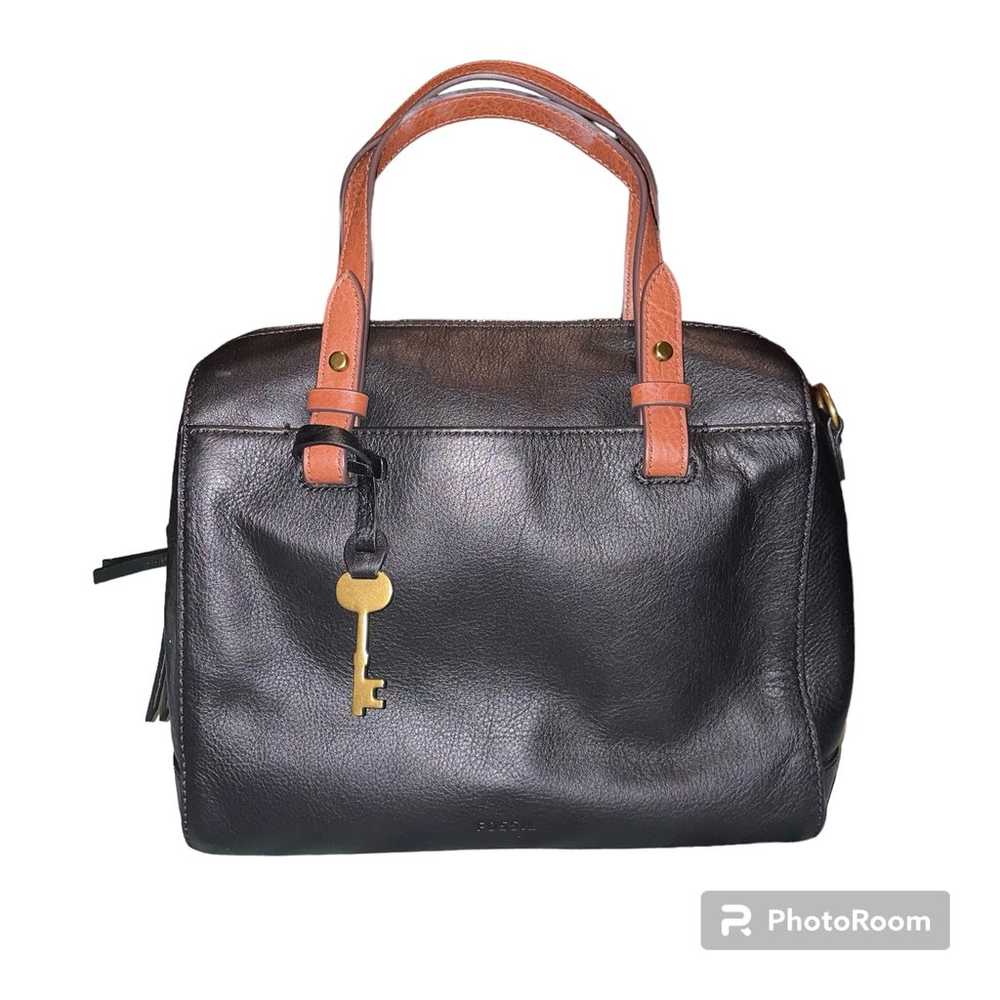 FOSSIL Rachel Satchel Purse Handbag Black Leather - image 3