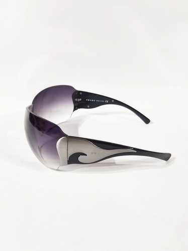 Prada Y2K Chrome Wave Black Sunglasses Vintage cir