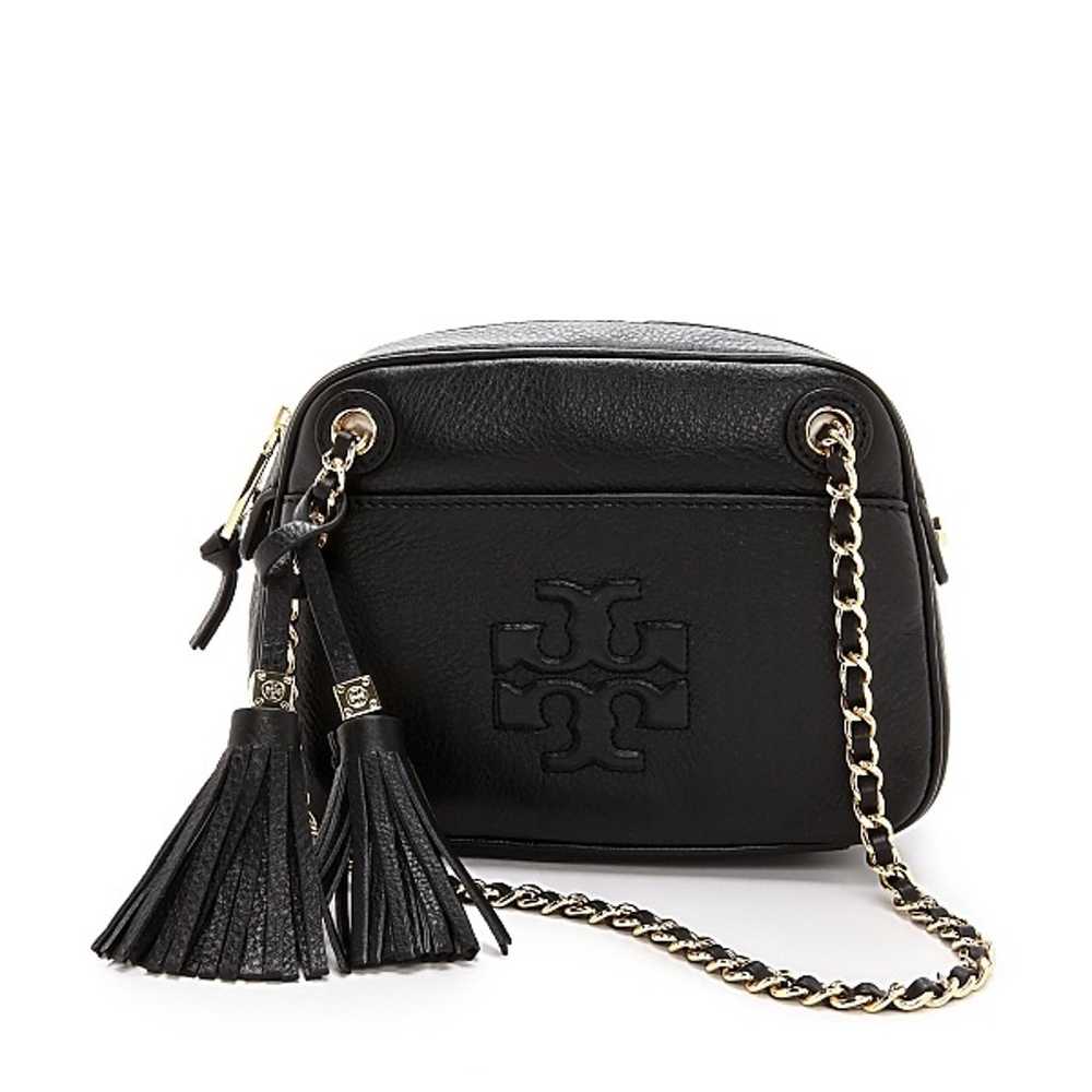 Tory Burch Thea Black Leather Chain Strap Tassels… - image 1