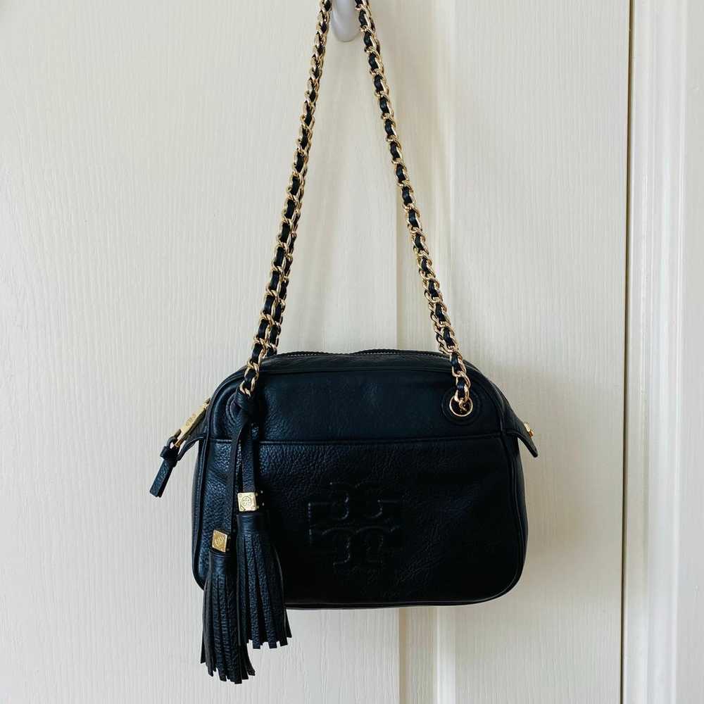 Tory Burch Thea Black Leather Chain Strap Tassels… - image 3