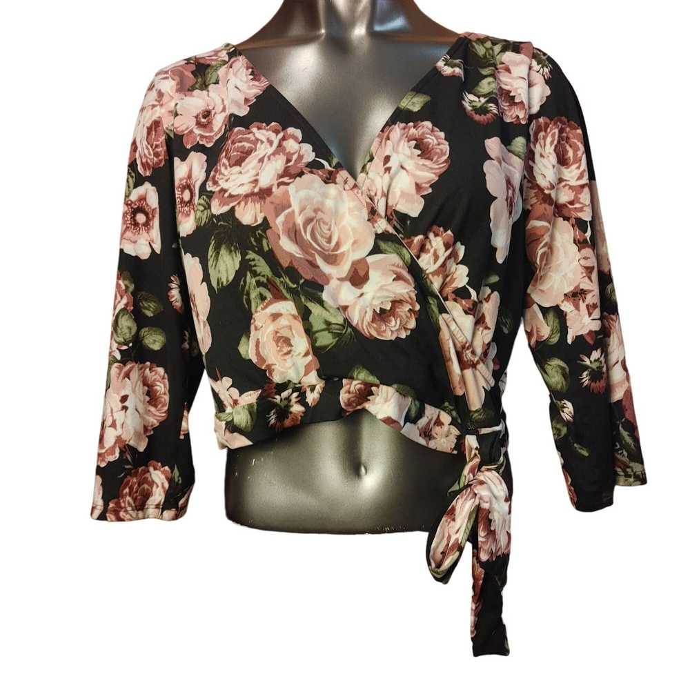 Other Curvy Sense Women's Floral Black/Pink Wrap … - image 1