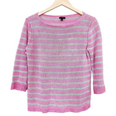 Other Talbots Pink Green Striped 100% Linen Sweat… - image 1