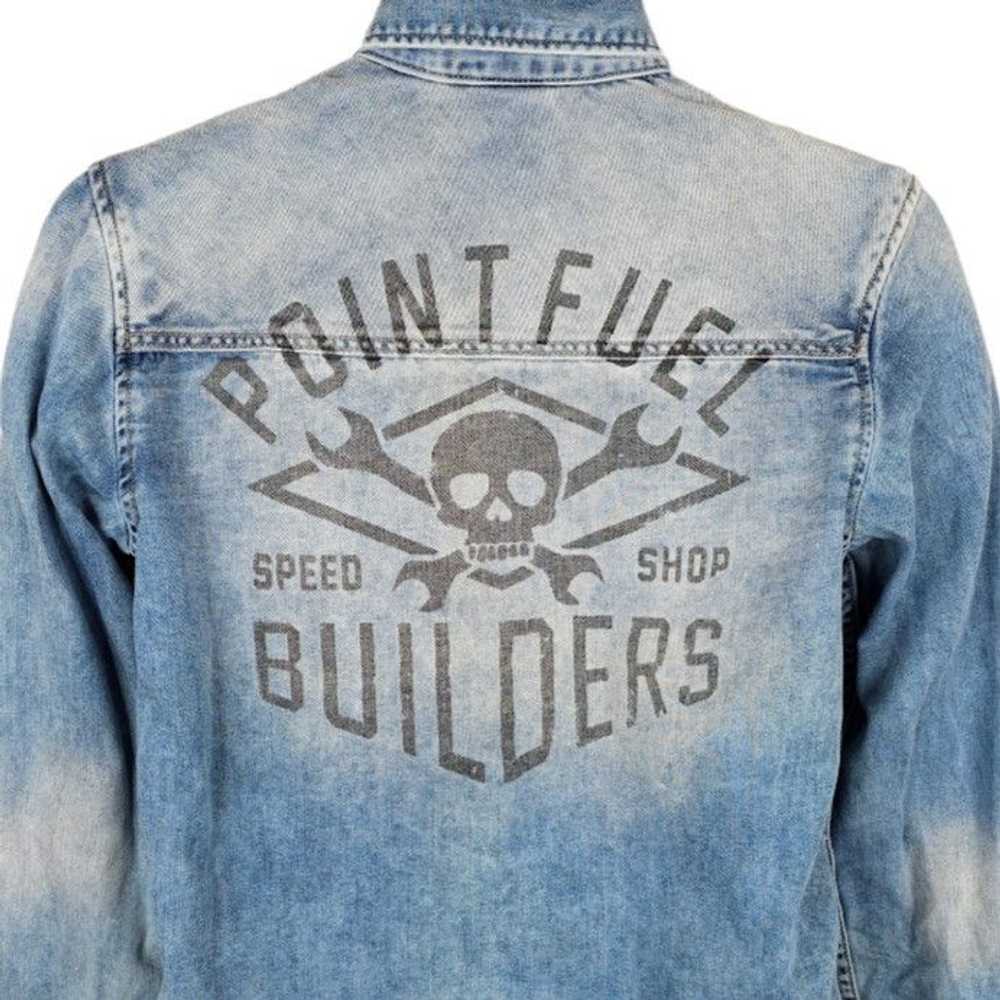 H&M Racing Skull Denim Shirt Mens Size XS Blue Pe… - image 1